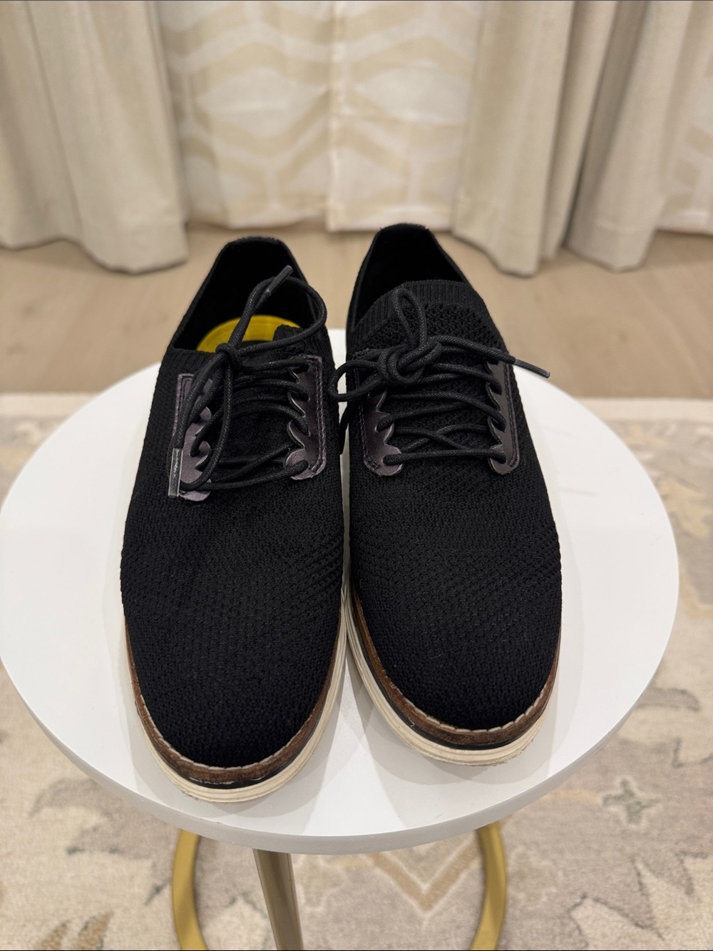 Cole Haan Black Knit Slip-On Loafers with Tan Trim